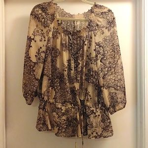 Tan & black floral sheer blouse w/ tank